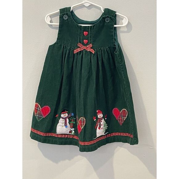 Other - Vintage Corduroy Christmas Jumper Overall Dress Little Girl - Size 24 Months